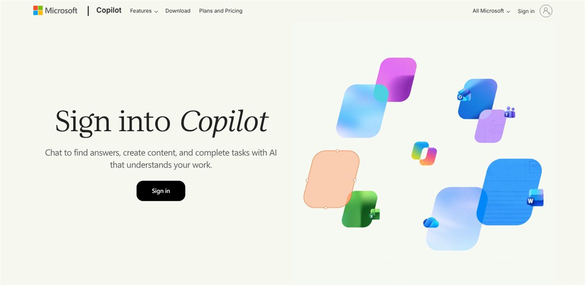 Screenshot of the Microsoft Copilot start page